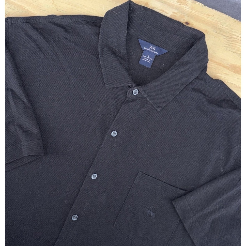 Brooks Brothers 346 Shirt XL Solid Black Short Sleeve Mesh Cotton Button Up Logo